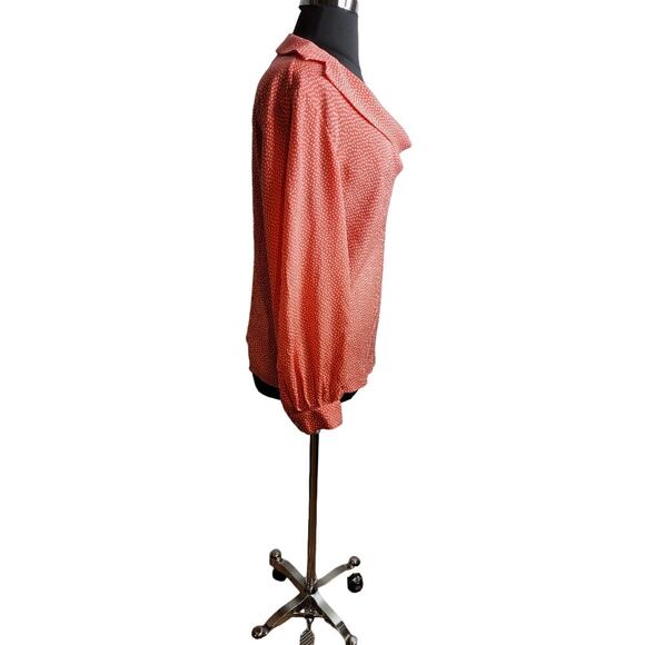 St. John Polka Dot Pullover Silk Blouse Orange Sz 16 Women's Zip Career - Picture 3 of 10